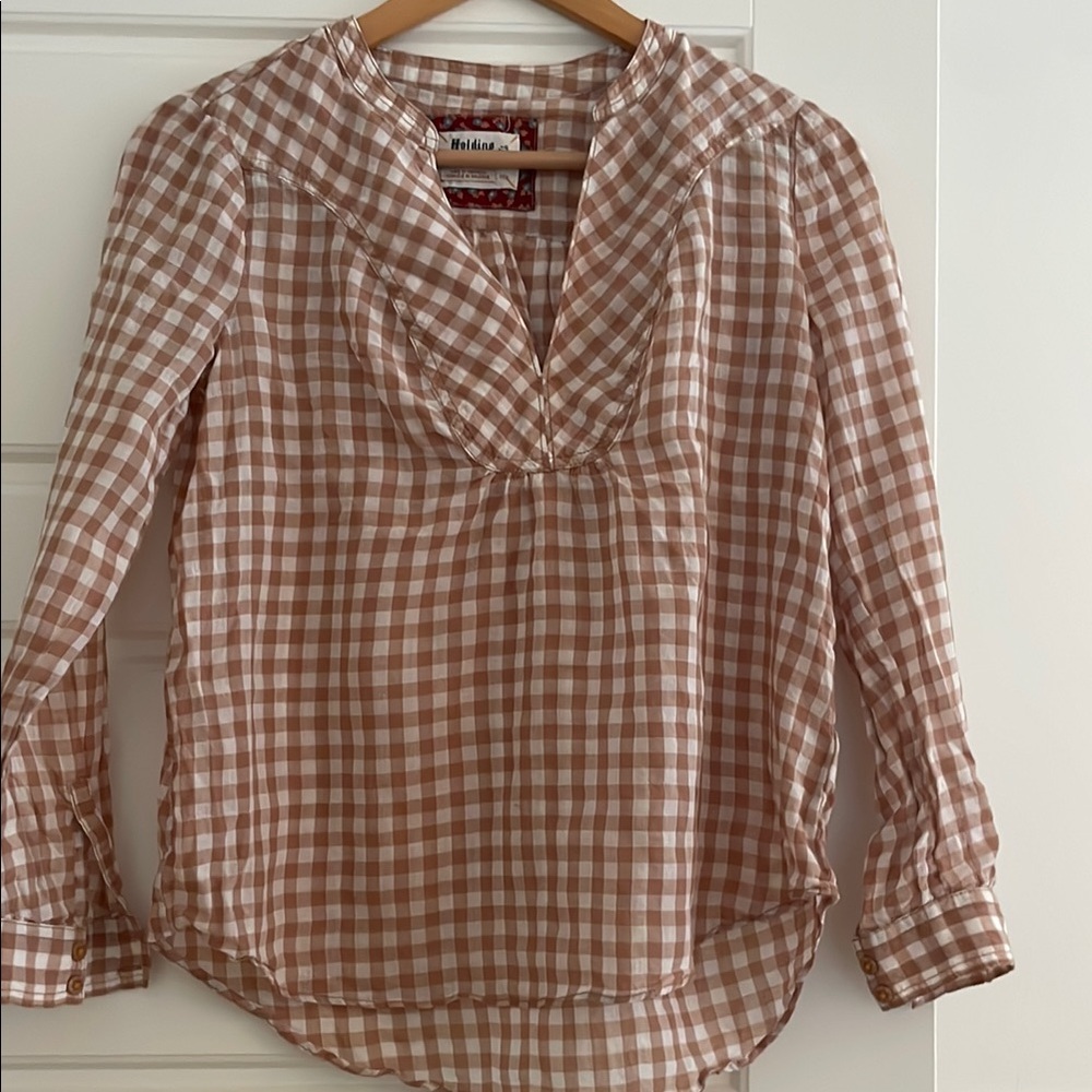 Brown Checkered Women's Top